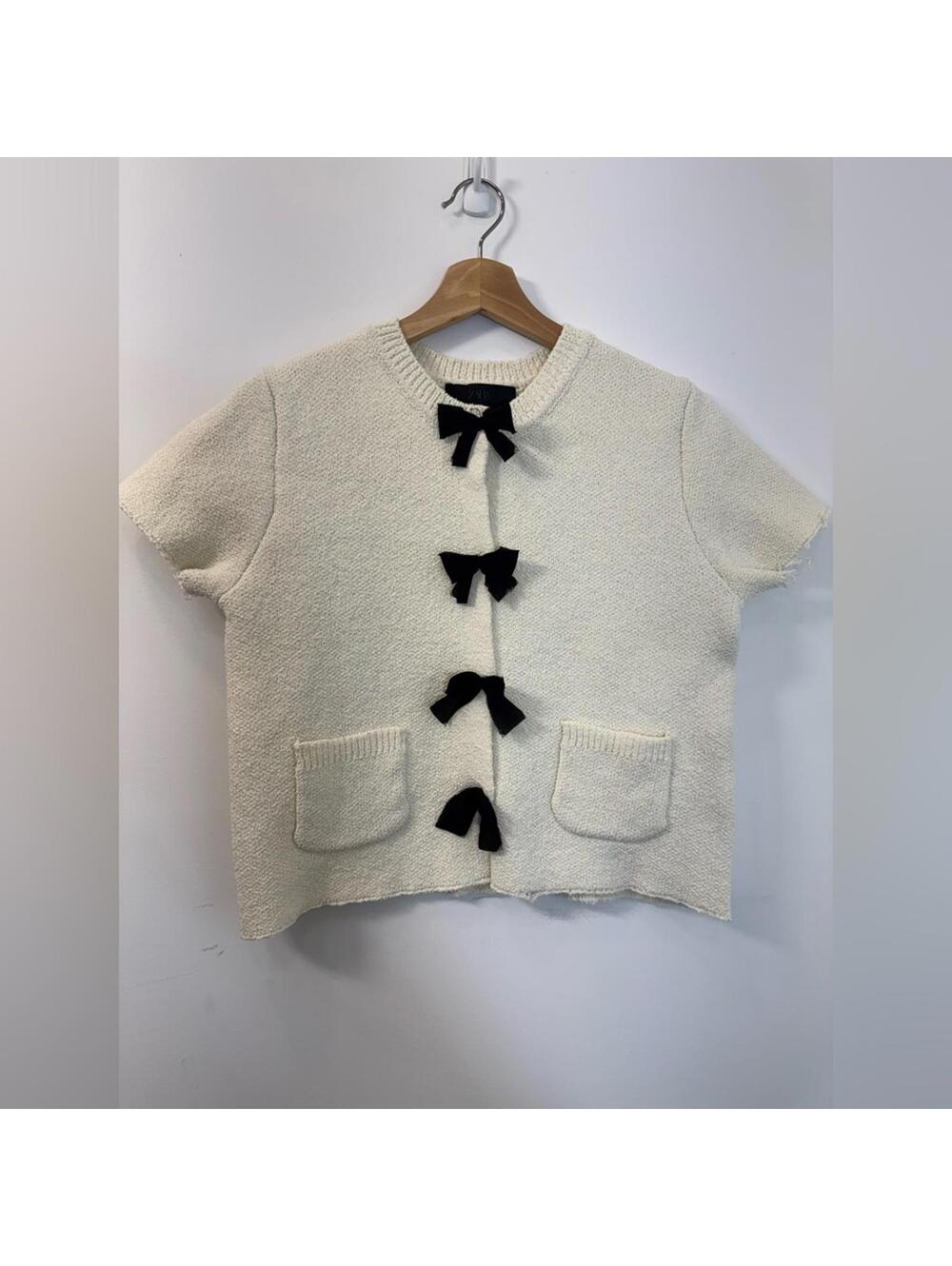 Zara Bow Knit Cardigan - Ecru - 9598/038